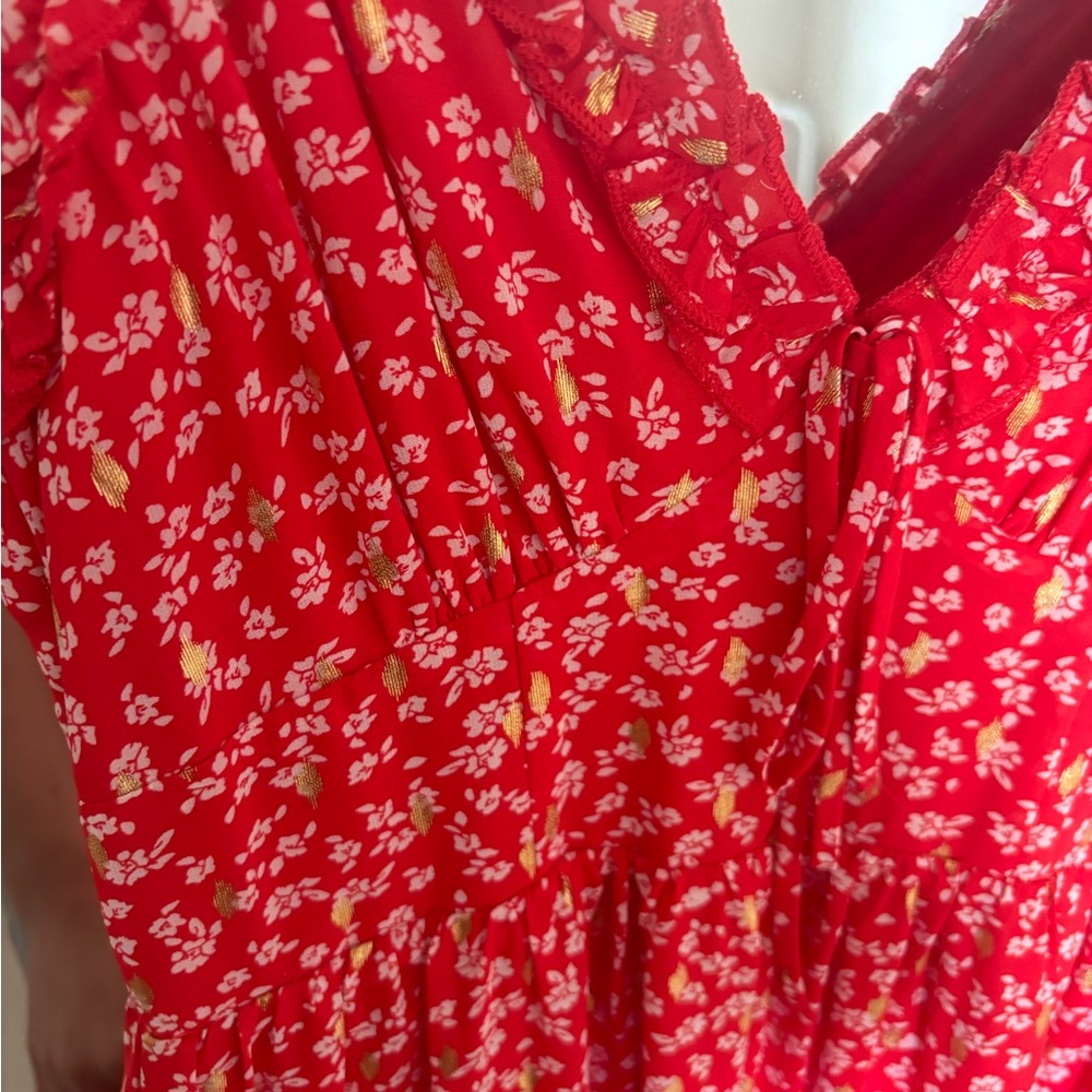 Lulu’s Red Floral V-Neck Maxi Dress - Picture 3 of 5
